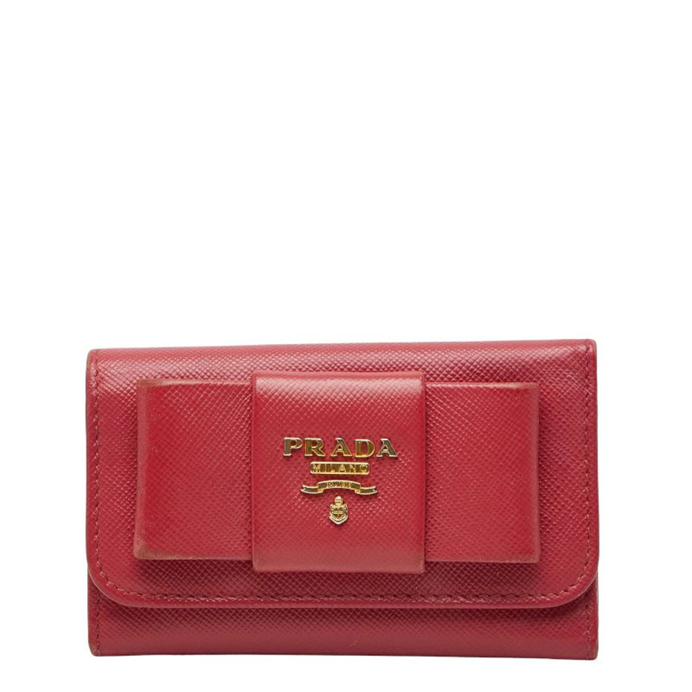 Prada ribbon Key Case Wallet Black Saffiano leather